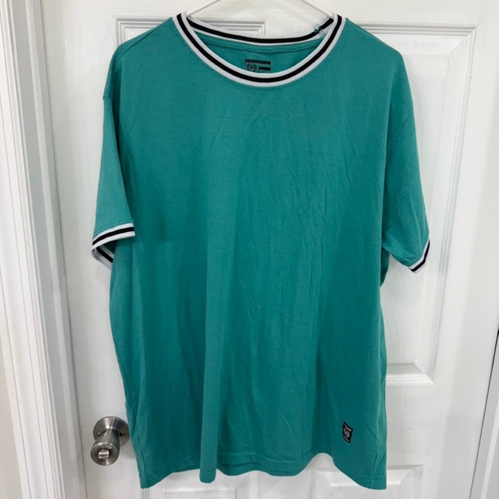 Phat Farm Mens 2XL T-Shirt‎ Teal Green Black White Trim Short Sleeve Crew Neck